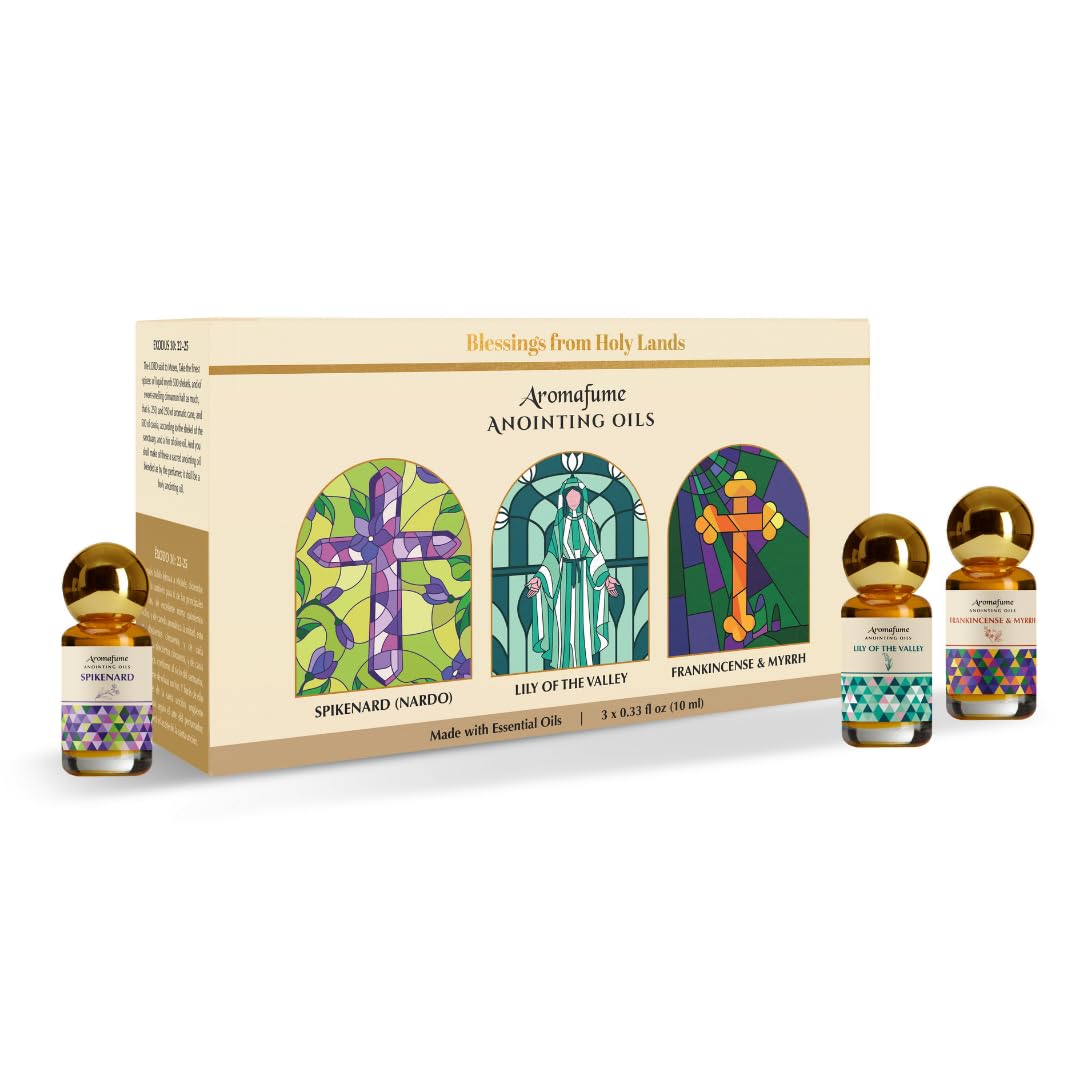 Aromafume Frankincense & Myrrh,Spikenard & Lily Of The Valley Anointing Oils 3 X 9Ml/ 0.3 Fl Oz|Blessings From The Holy Lands|Biblical Oils From Jerusalem|Natural Ingredients|Prayer & Protection Oils