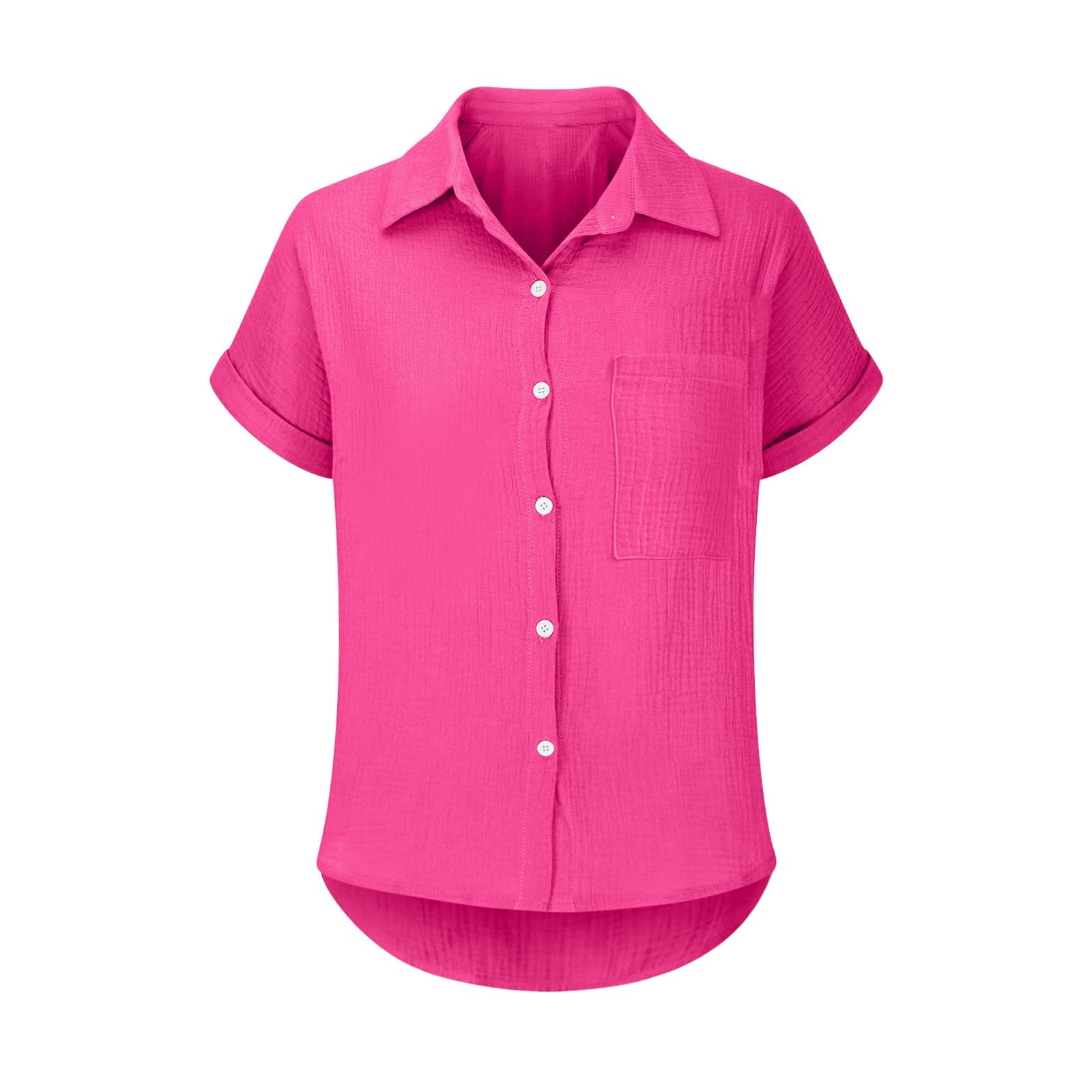 Générique Chemisier Femme Été Manche Courte – Col en V Boutons, Chemise Coton Lin Bureau Travail, Tunique Lâche T-Shirt Respirant Plage Top