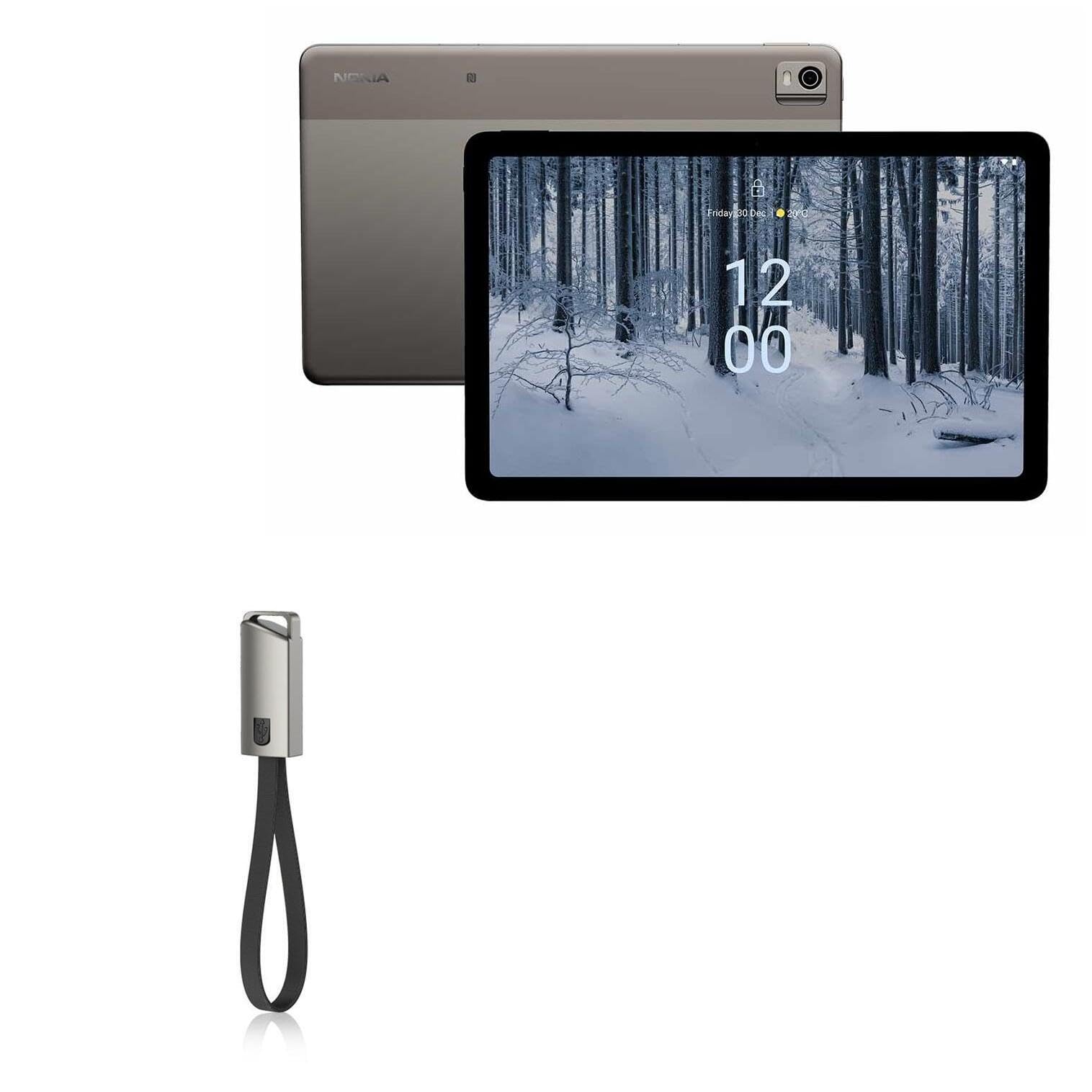 BoxWave Cable Compatible with Nokia T21 - USB Type-C Keychain Charger, Key Ring USB Type-C to Type-A 8 in USB Cable - Jet Black