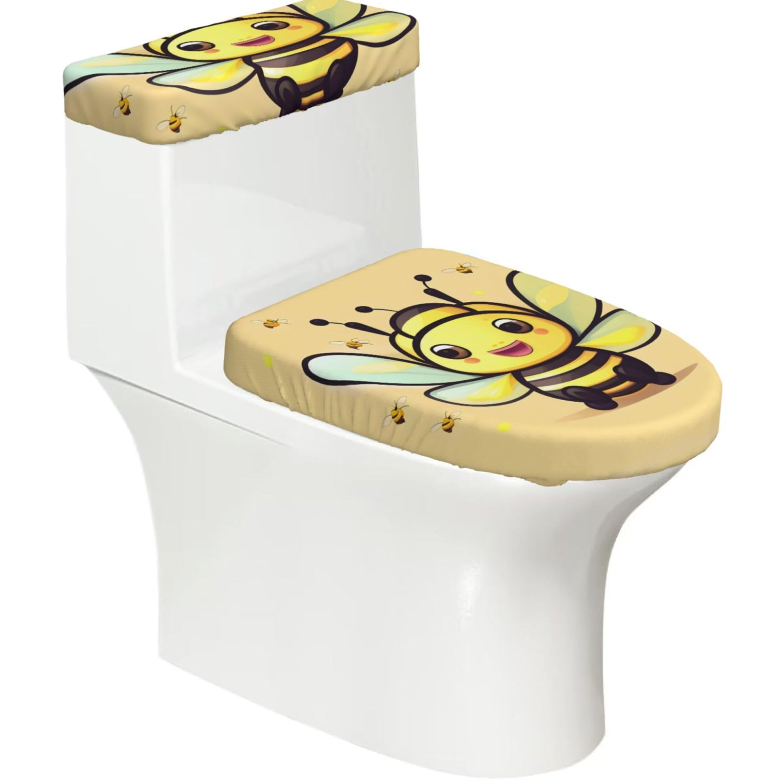 Cntdbu Black Yellow Bee Stretchy Toilet Lid And Tank Cover Set-Soft Elastic Bathroom Decor For U Shape Oval