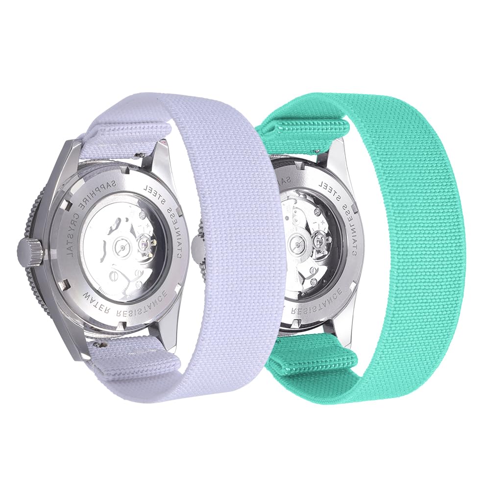 PTFULUOS 2 Pack Fabric Braided Stretchy Solo Loop Watch Band - Compatible with 18mm 20mm 22mm - Quick Release Sport Elastic Replacement Straps for Men