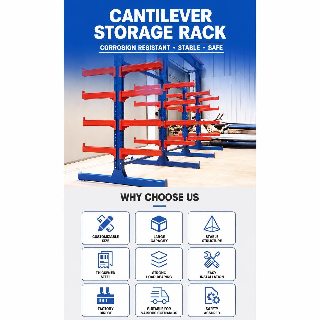 Rayonnage Cantilever Structure Acier pour Entrepôt