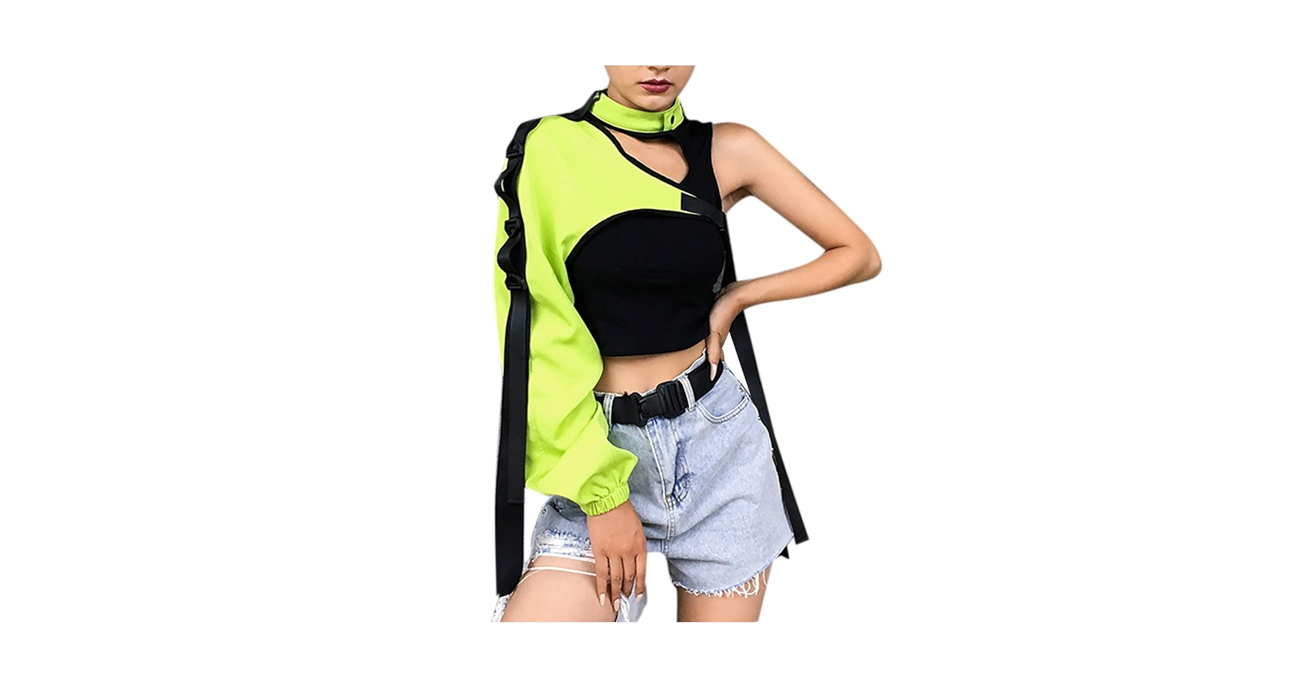 Amazon.com: Women Sexy Reflective One Shoulder Buckle Top