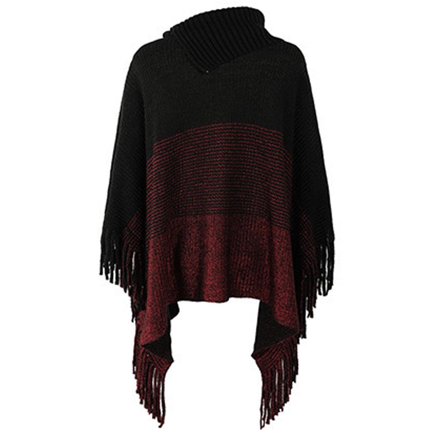 Poncho de Frente Abierto para Mujer Chal Holgado con Flecos para Otoño Invierno Ponchos con Capucha Mujer Punto Invierno Otoño Poncho de Las Mujeres Punto con Flecos Poncho a Rayas de Felpa de Color