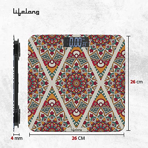 Image of Lifelong Bloom LLWS54 Body Weighing Scale (Indian Cultural Series - Rajasthan Rural)|Digital Weight Machine for Body Weight|Thick Tempered Glass with LCD Display|Bathroom Weighing Scale (Multicolor)