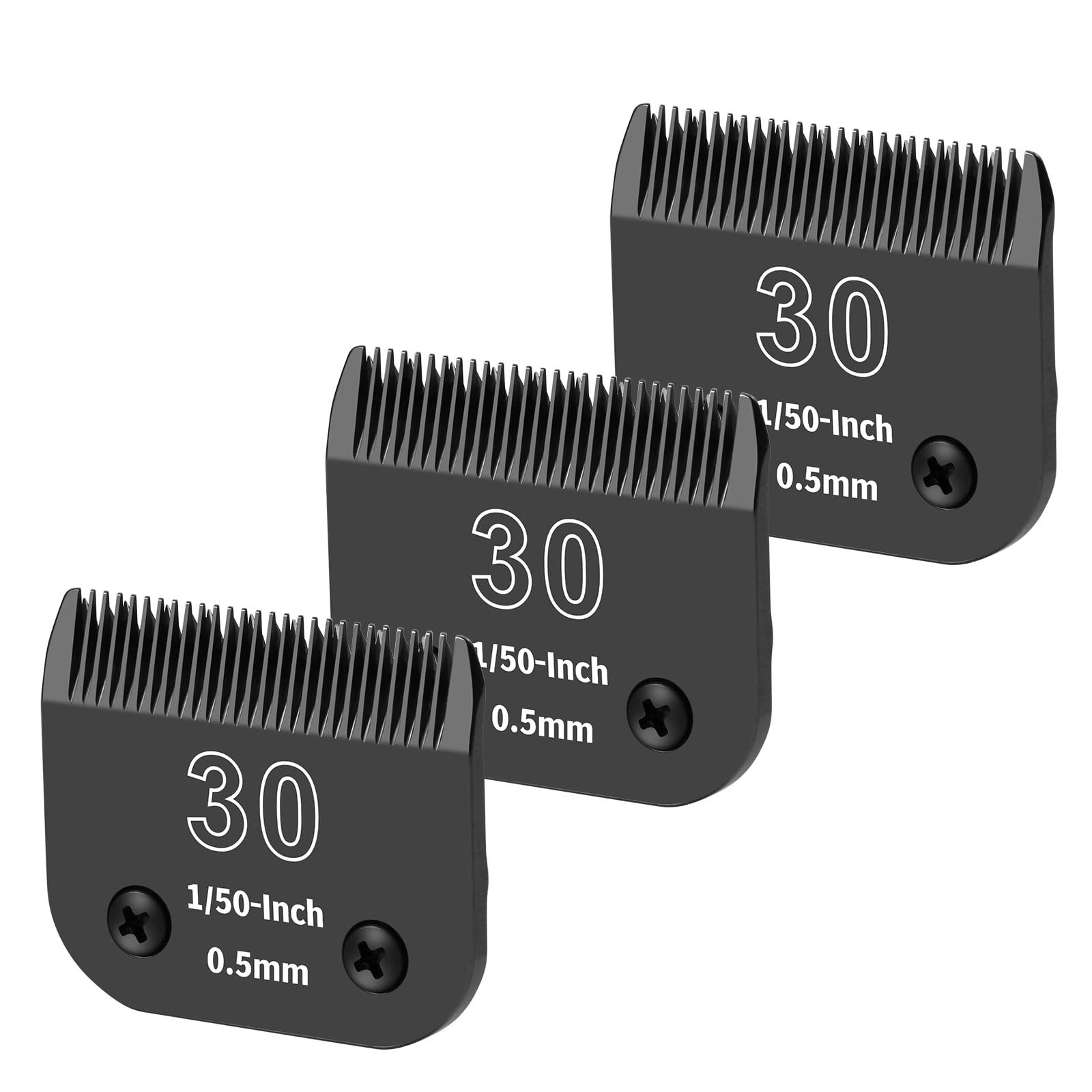 YAZIYIR 3-Pack 30# Detachable Dog Grooming Steel Blades - Compatible with Andis, Oster A5, Wahl KM-10 Series - 1/50-Inch (0.5mm) Cut Length (Black)