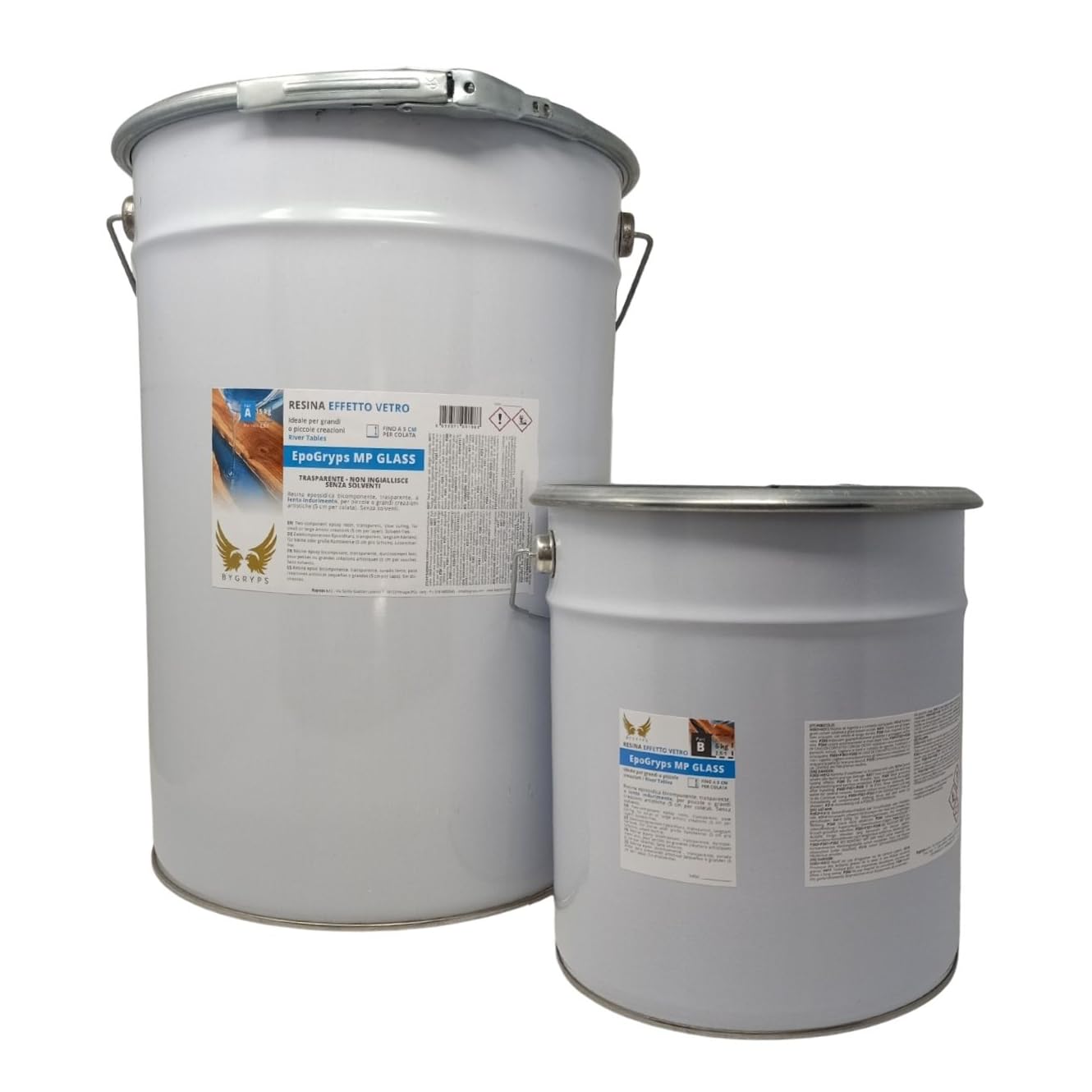 BYGRYPS EpoGryps MP GLASS 21 kg Epoxidharz A+B, 2-Komponenten-Transparent, Glaseffekt, langsame Aushärtung, färbt nicht, vergilbungsfrei, für River-Table, Böden, Einbettungen, Gießmittel max. 5 cm