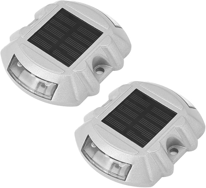 Sonew Solar Dock Licht, Solar Road Stud Lights met 6 leds, Outdoor waterdichte lampen voor Ground Garden Lawn Deck Pathway (2 stuks)