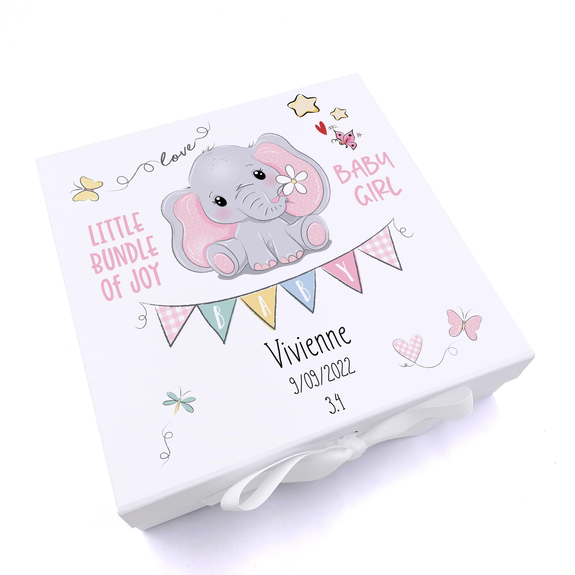 ukgiftstoreonline Personalised Baby Girl Keepsake Memory Box Elephant Design (Large)