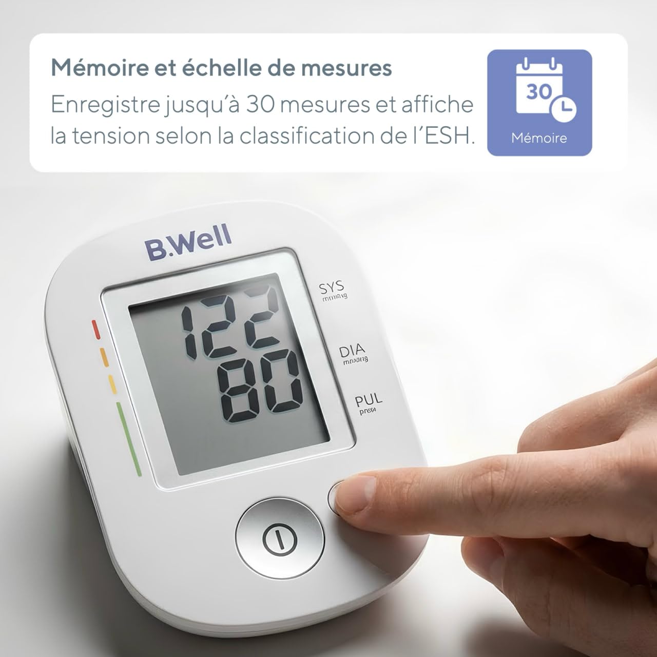 B.Well PRO-35 Tensiomètre automatique - Mesure tension, mémoire 30 valeurs | Qualité suisse et validation clinique • Détection de l'arythmie • Échelle couleur OMS - brassard anatomique M (22-32 cm)