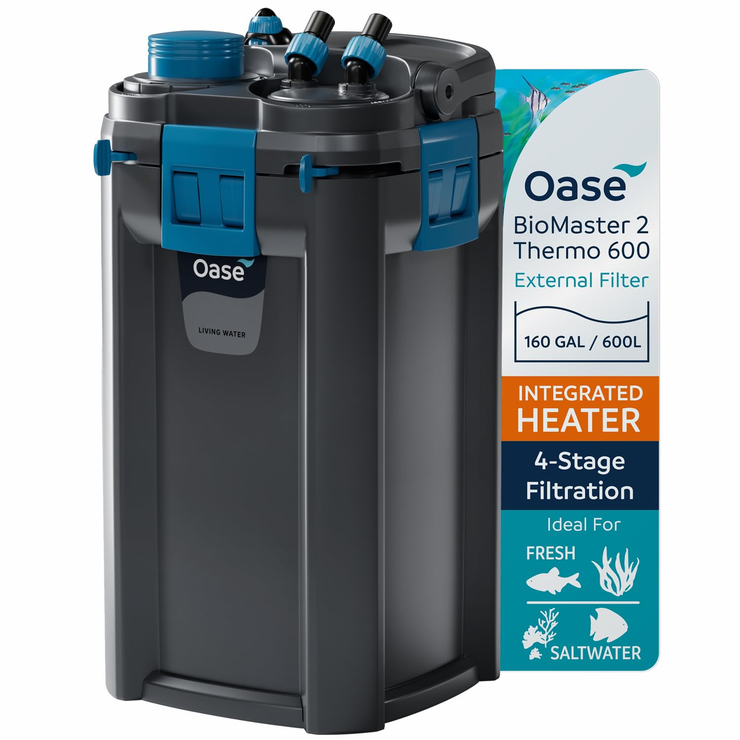 OASEBioMaster 2 Thermo 600 Canister Filter for Aquariums – External Aquarium Filter with Built-in Heater – EasyClean Pre-Filter, Quiet Operation – Freshwater & Saltwater, Up to 160 Gallons