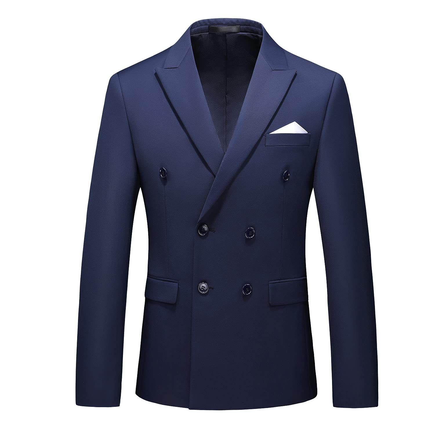 MOGU Men's Double-Breasted Suit Blazer Slim Fit Solid Color Sport
