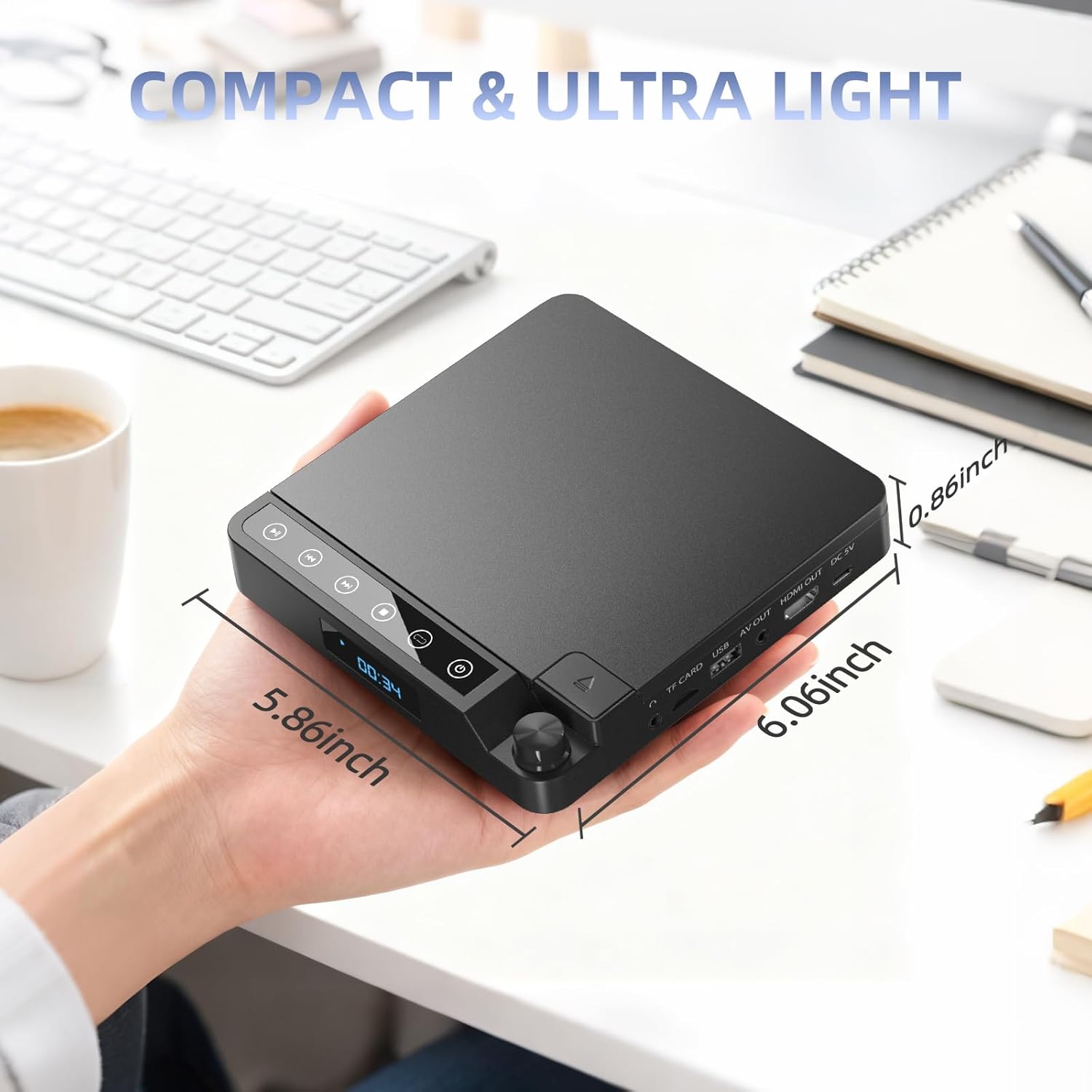 Desobry Mini DVD Player for TV, All Region Free DVD Player HDMI, Small Compact Flip-Top Design, with USB/TF Card Input, Supports PAL/NTSC