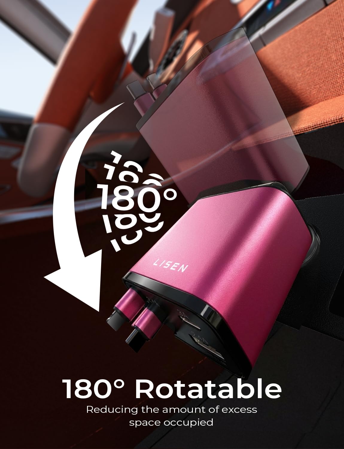 LISEN Retractable Car Charger, 84W Car Charger USB C Fast Charger Adapter, Car Accessories for Men Women, Gifts for Fathers Day for Men Dad Husband, for iPhone 17 16 15 14 13 12 Pro Max, Pink-Black view 5