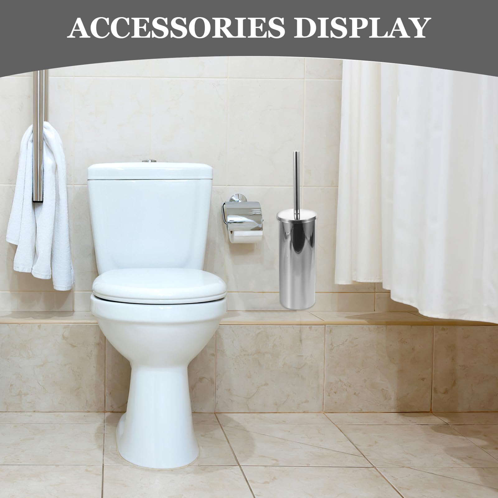 Juego de Cepillos de Baño de Pared Soporte de Acero Inoxidable | Plata, Mango Largo, Kit de Montaje Incluido, Uso en Hogar y Rv, Diseño Compacto