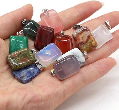 Miniatura 2 de LE SKY 20 colgantes de piedra natural con forma rectangular de ágata de cristal de chakras semipreciosos para hacer joyas