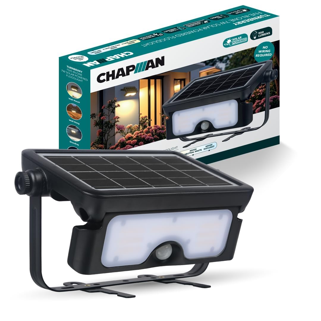 Chapman Turnberry 7W PIR LED Solar Floodlight Outdoor, 900lm IP65 Waterproof Solar Lights with Motion Sensor, 3CCT 3000K/4000K/6000K, 5-in-1 Mount, No Wiring, Outdoor Security Flood Lights (3 Pack)