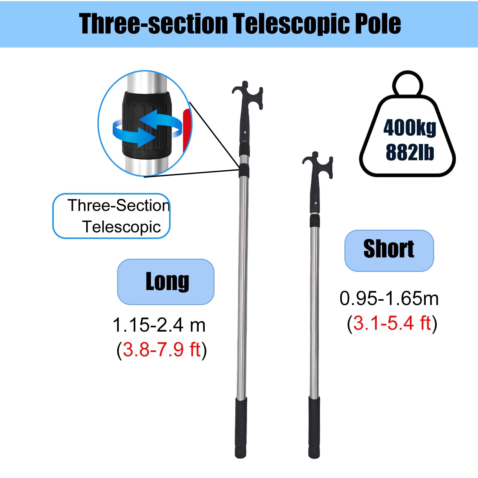Gancio per imbarcazioni, Ganci for Barche for attracco con aste di prolunga telescopiche