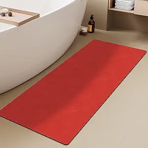 Christmas Bath Mat, Red Bathroom Rugs Non Slip Washable Thin Absorbent Bath Mat Fits Under Door Bathroom Floor Mat Perfect for Bath, Shower, or Sink 24"x60" Red