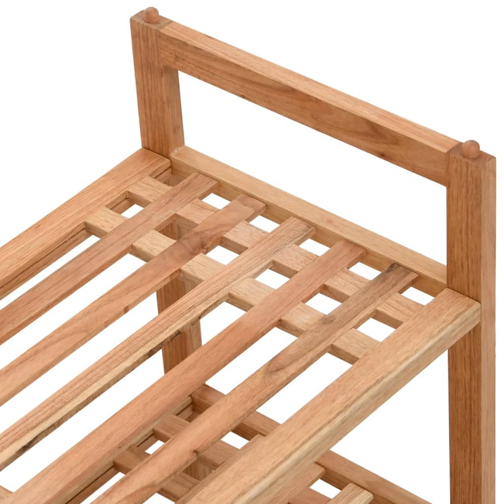 Schuhregal aus massivem Nussbaumholz 69x27x41 cm pro Stück, 2er Set mit 2 Ablagen, stapelbar und schmal für Flur Diele, mit Griffen für Stauraum Ordnung