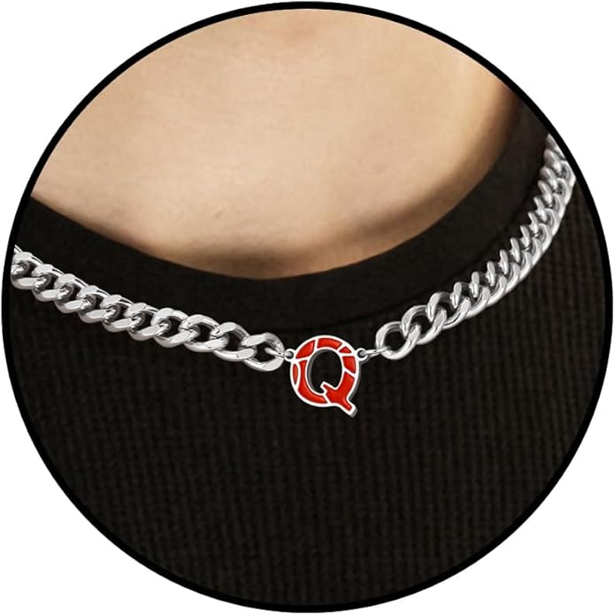 Basketball Necklaces for Boys Stainless Steel Initial Necklace with Letter A-Z 6.5mm Cuban Chain Adjustable Gifts for Men Boys 16+2 Inches