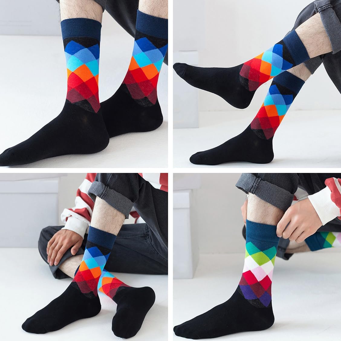 DRASEX Men's Colorful Dress Socks Novelty Funny Fancy Funky Pattern Combed Cotton Casual Crazy Crew Socks - Image 6