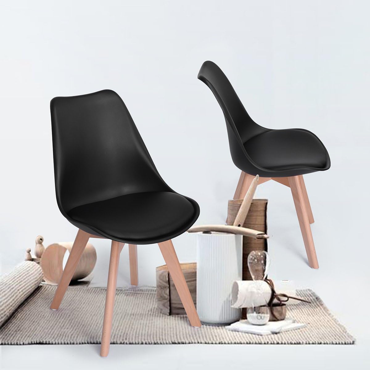 H.J WeDoo Ensemble Table et 2 Chaises Salle à Manger Moderne, Table de Cuisine Ronde en MDF pour 2-4 Personnes, Noir