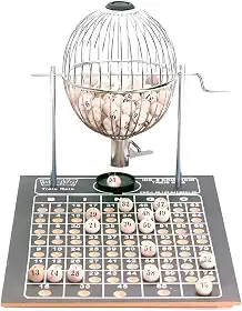 Kit Jogo de Bingo Profissional com Globo Metálico N°2 Médio, 75 Bolinhas, 300 Cartelas