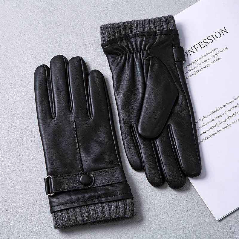 Guantes térmicos para Invierno Guantes de Cuero for Hombre Pantalla táctil Forro Polar Piel Oveja Invierno Negro Varios tamaños