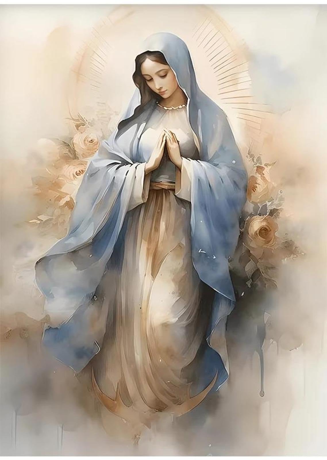 Baibexing Vintage Blessed Virgin Mary With The Child Catholic Christian Prayer Art Poster Canvas Painting Wall Prints Picture Home Decor A1 50X70Cm Unframed