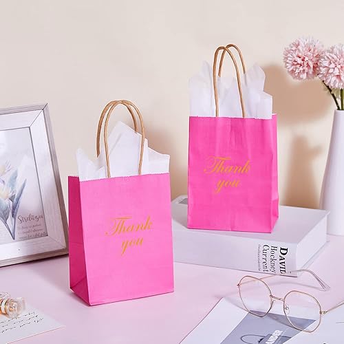 Miniatura 6 de DjinnGlory Paquete de 60 pequeñas mini bolsas de regalo de papel rosa intenso con asas de 6.3 x 4.7 x 2.75 pulgadas para el día de la madre,