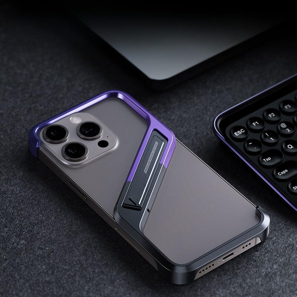 w całości metalowa obudowa Bare Frame Geometric Stand Case do iPhone'a 16 15 14 Pro Max Frameless Ultimate Feel Lightweight Case, szara, do iPhone'a 14