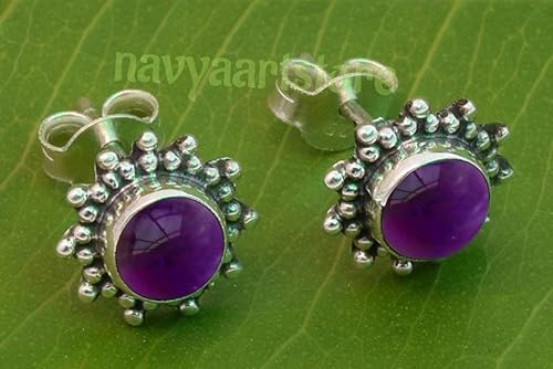 Miniatura 6 de Amethyst Stone Stud Earring, Handmade 925 Sterling Silver Stud Earrings for Women and Girls, Solitaire Stud Earring, Round Stone Stud Earrings, Gift