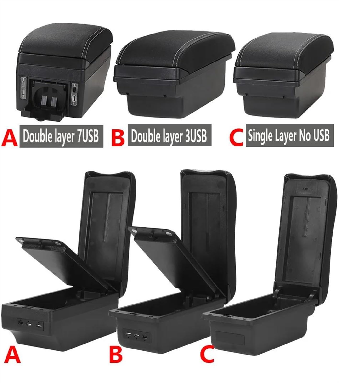 Scatola Bracciolo Con Supporto Multifunzionale Accessori Per La Modifica Degli Interni Dell'auto Imbottiti In PU Per Accento Per Tagaz Consolle centrale(B3 Black white 3USB)