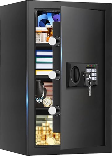 Miniatura 10 de 3.3 pies cúbicos - Cajas fuertes grandes a prueba de fuego para uso doméstico, caja de documentos personal segura contra incendios con teclado