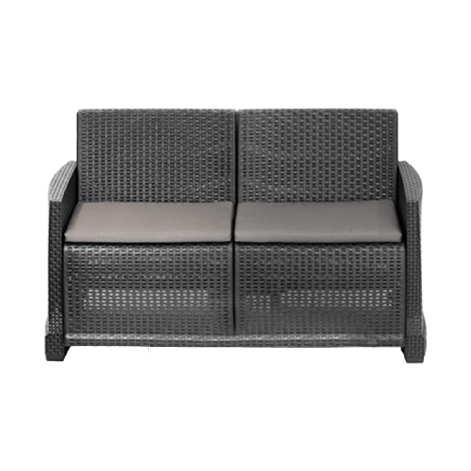 ipae progarden | Set Como, Salotto in Polipropilene effetto Rattan Intrecciato con Divano 2 posti, 2 Poltrone e Tavolino Contenitore - MADE IN ITALY (Antracite)