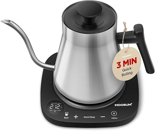 MOOSUM Hervidor eléctrico de cuello de cisne, hervidor de té eléctrico de 0.8 L, preestablecido con control de temperatura, tetera para verter sobre