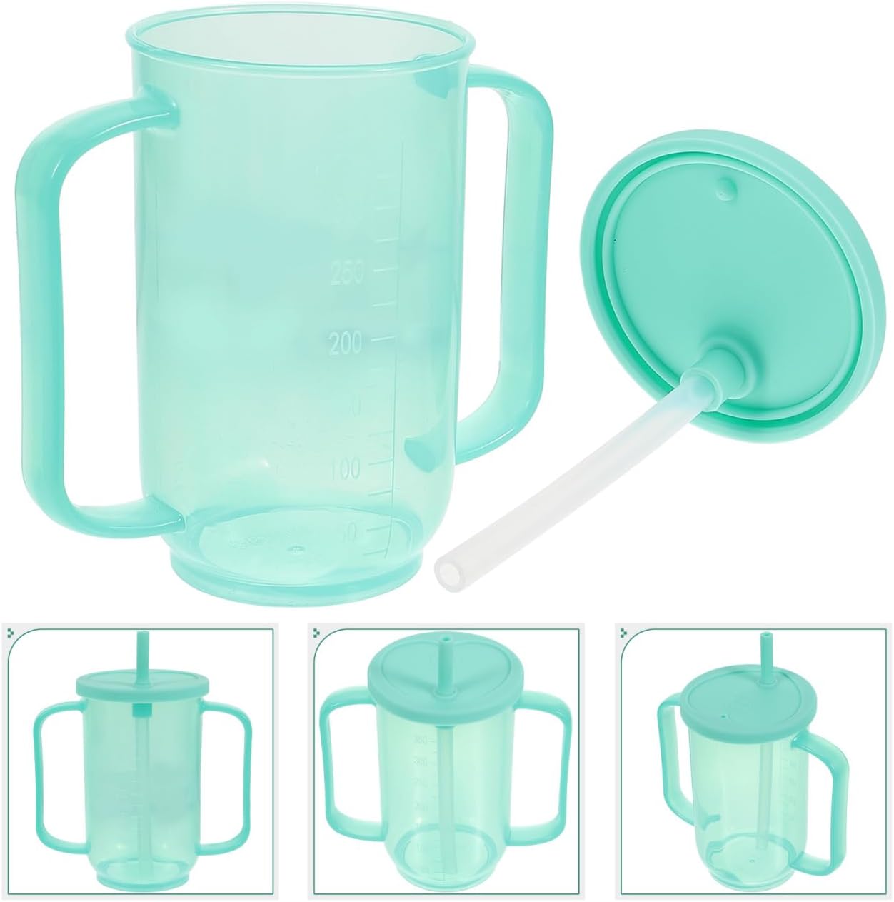 Adult Sippy Cup for Elderly Plastic Spill Proof Cup with Lid and Straw 2 Handles No Spill for Disabled Dysphagia Patients (Blue) - Image 5