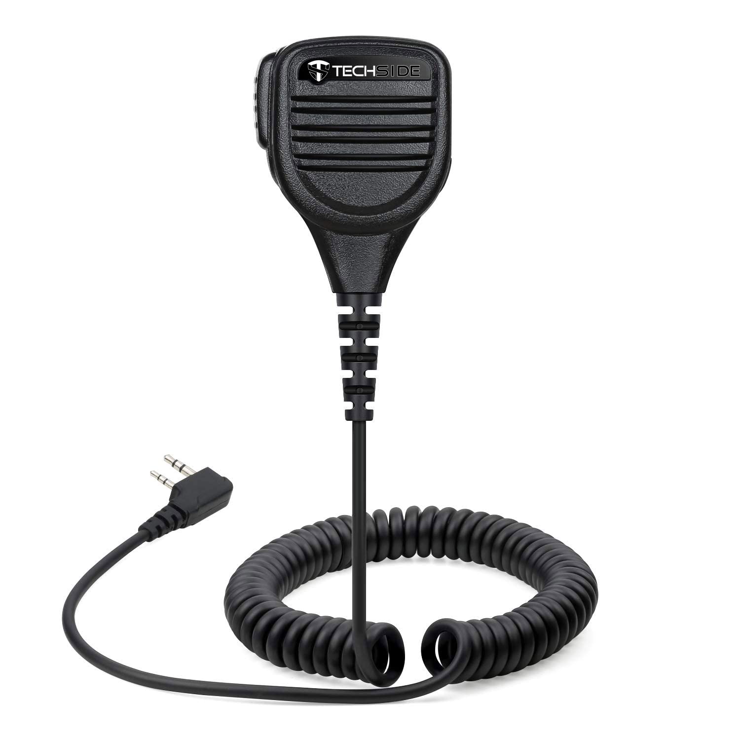 TechSide Mikrofon wodoodporny głośnik na ramię 2 piny Kenwood Jack 3,5 + obrotowy klips radiowy z odbiornikiem | Kompatybilny z TS-T9+ TI-F8+ Midland G10 G11V CT210 BaoFeng UV5RA UV-82 (5 sztuk)