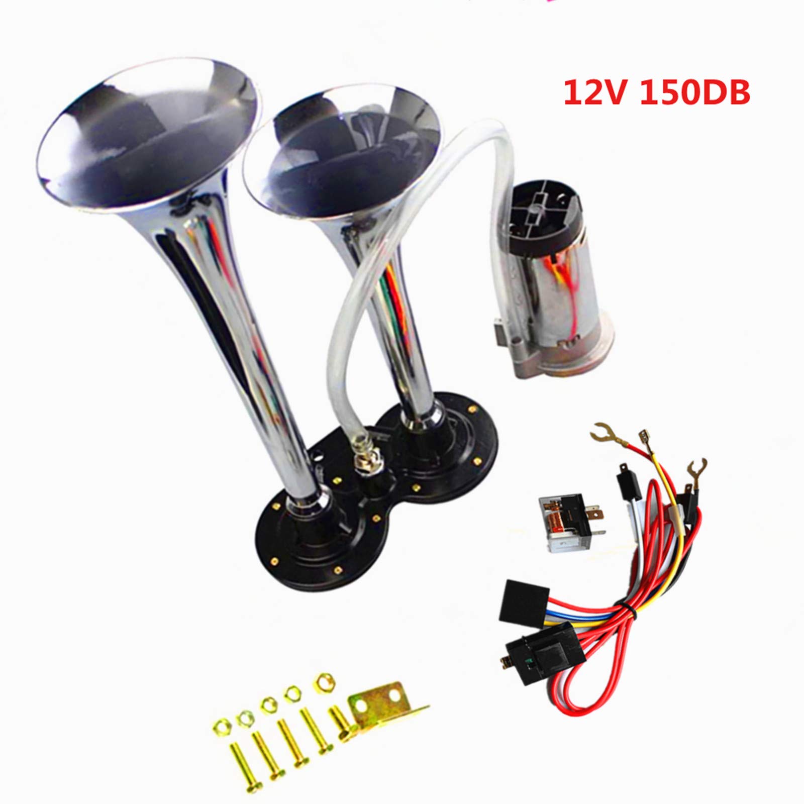 Tromba d'Aria Tromba per Camion Car Horn 150DB Tromba d'Aria per Auto Zinco Cromato Doppia Tromba Corno d'Argento con compressore Allarme dell'auto Air Horn per 12V Barca Auto Camion Treno ECC