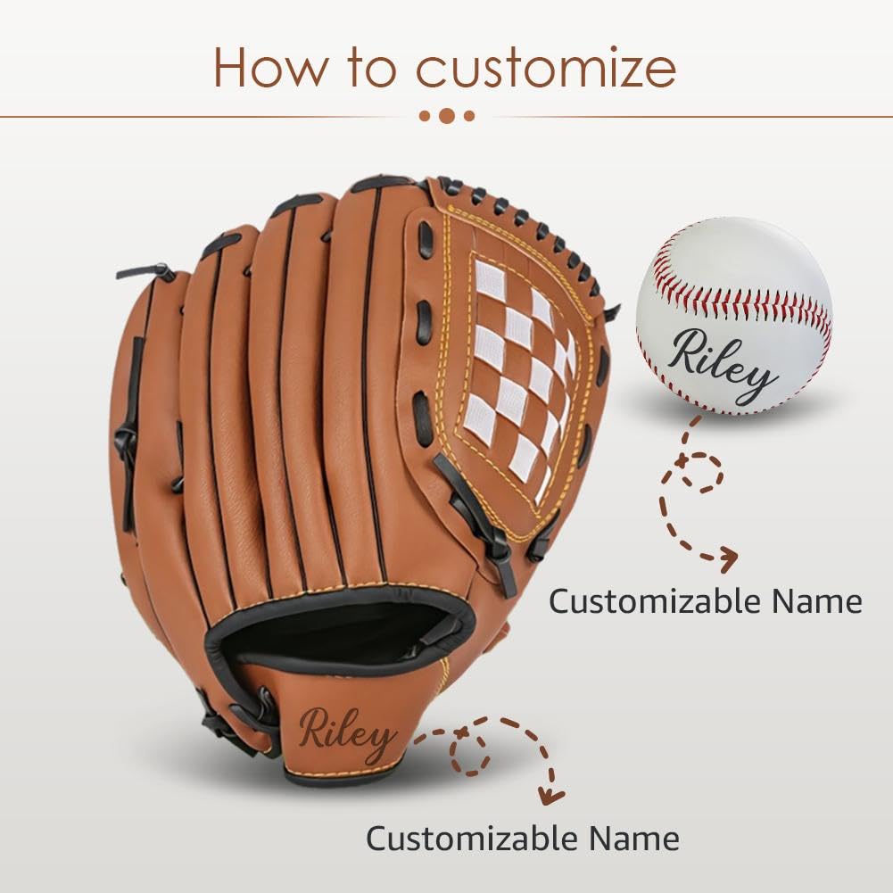 Set di guanti da baseball e palla personalizzati, set di palline da baseball con nome personalizzato, guanto da baseball e palla per adolescenti e adulti, facile da catturare, gioco da giardino