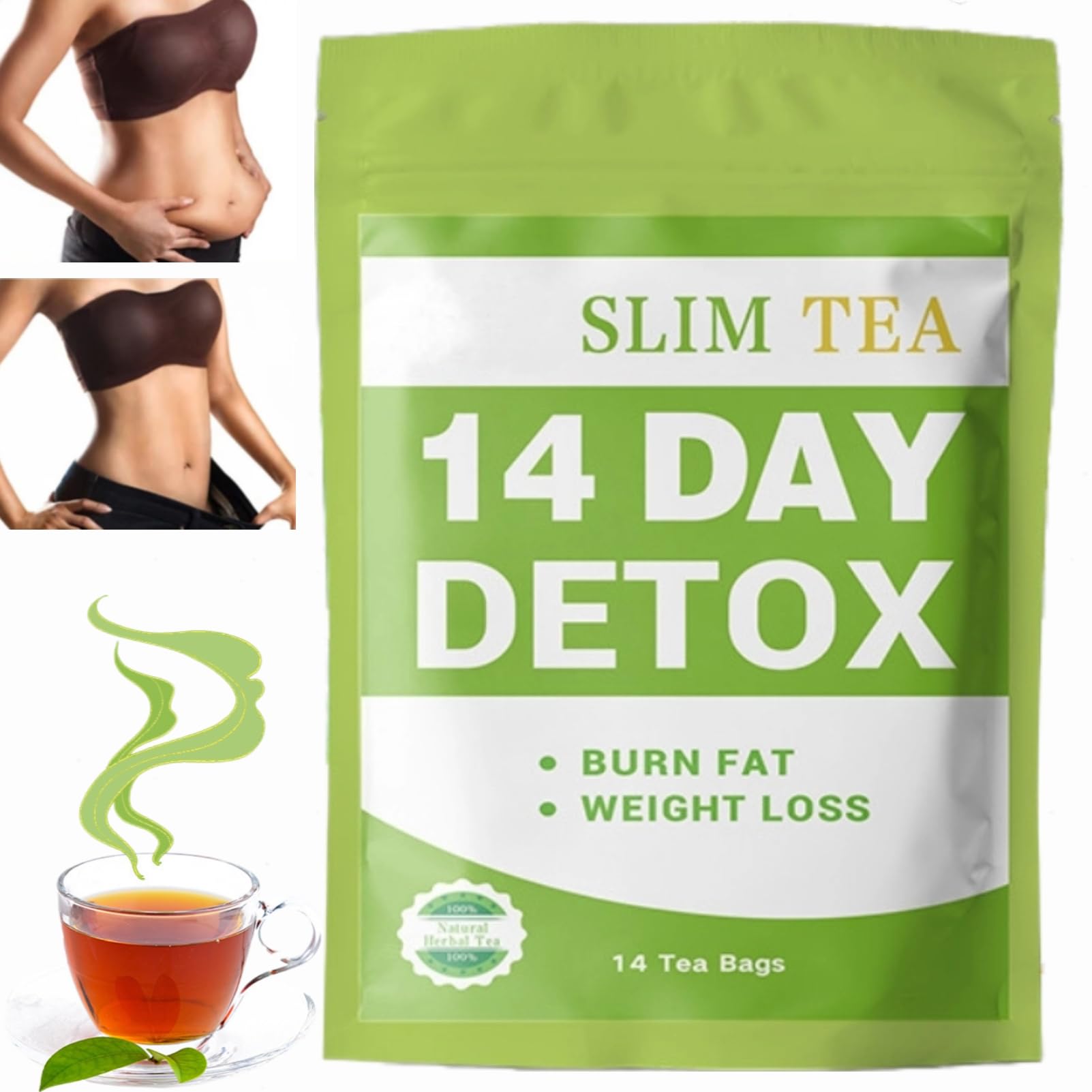 14 Day Detox Weight Loss Tea, Natural Herbal Detox Tea for Women & Men, 14 Individually Wrapped Tea Bags - Fat Burn, Bloating Relief & Weight, Caffeine-Free, Promote Digestion, Quick Results
