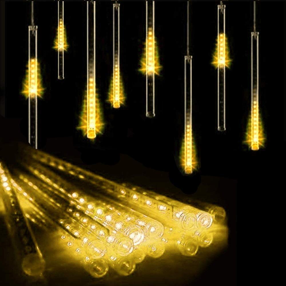 HULX Solar Meteor String Lights, 30cm 10 Tubes 360LEDs Falling Rain Lights Solar Garden String Lights with 8 Mode for Garden (Warm)
