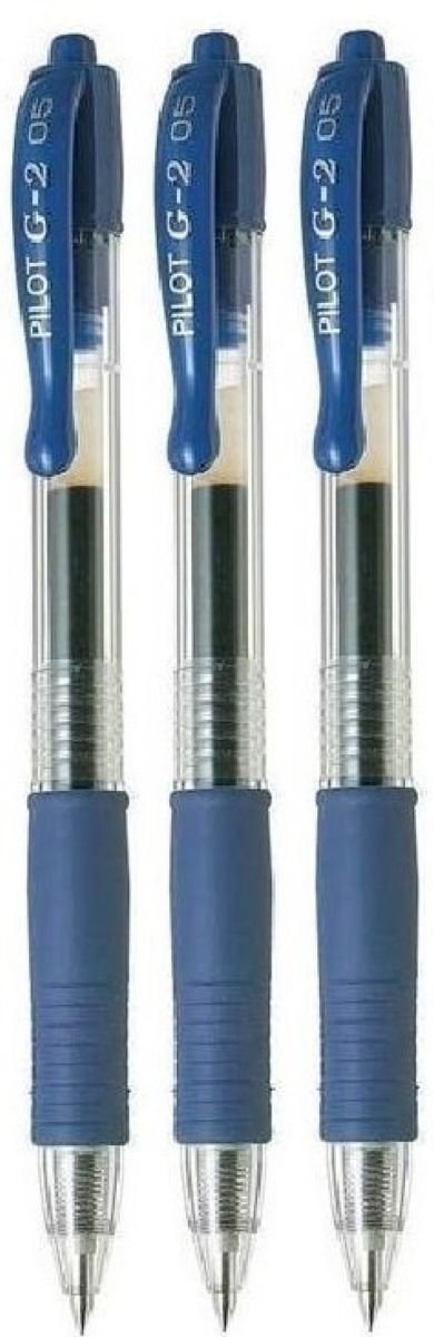 G2 Blue Retractable Rollerball Pen Pens Extra Fine Gel Ink Refillable 0.5mm Nib Tip 0.3mm Line G2-5 (Pack Of 3)
