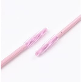 BIHRTC Pack of 100 One-Off Disposable Silicone Eyelash Mascara Brushes Wands Applicator Eyebrow Brush Makeup Tool Kit Set (Tower Shape - Pink)