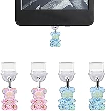 4 Pieces USB-C Dust Plugs + Pendant | Protection Charging Port for iPhone 17/16 Pro Max | With Crystal Bear Pendant | Anti-Scratch Accessory for Cell Phone