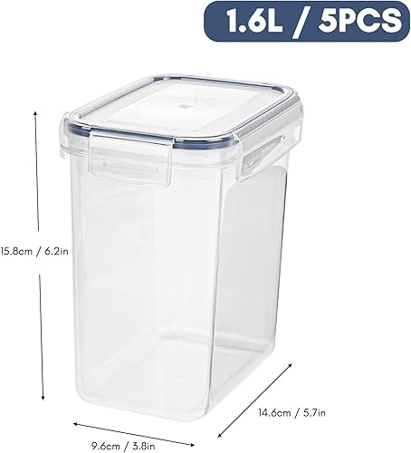 Miniatura 2 de Moretoes Paquete de 5 recipientes herméticos de almacenamiento de alimentos de 1.6 L, cajas de almacenamiento de plástico de 1.5 cuartos de galón