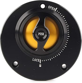 Motorcycle CNC Aluminum Fuel Tank Gas Cap Comaptible with Fazer FZ1 FZ6 All Year, YZF-R1 2000-UP, YZF-R6 2003-UP, FZ-03 / MT-03 All Year, FZ-09 / MT-09 2013-UP, Black + Gold