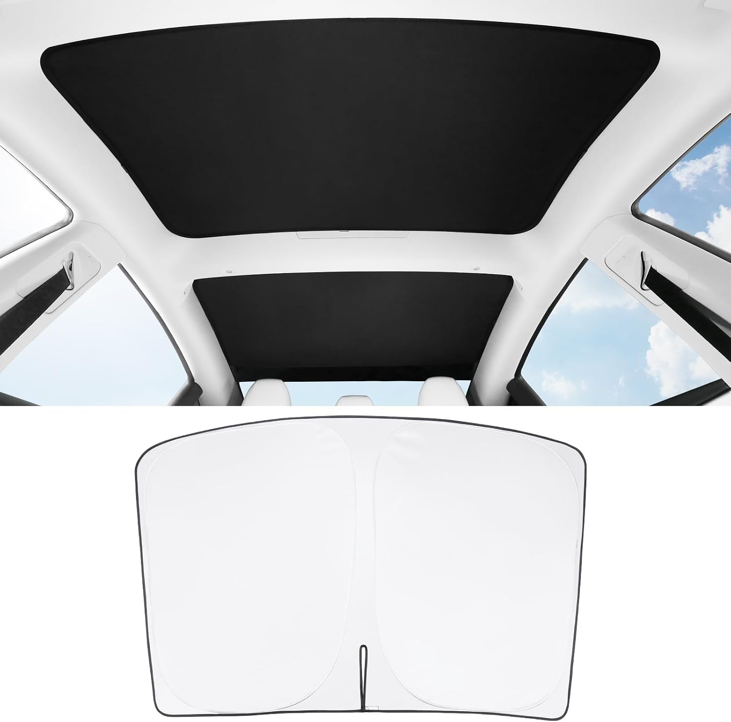 BASENOR 2017-2026 Tesla Model Y Model 3 Windshield Sunshade and Model 3 Glass Roof Sunshade with Storage Bag Sunroof