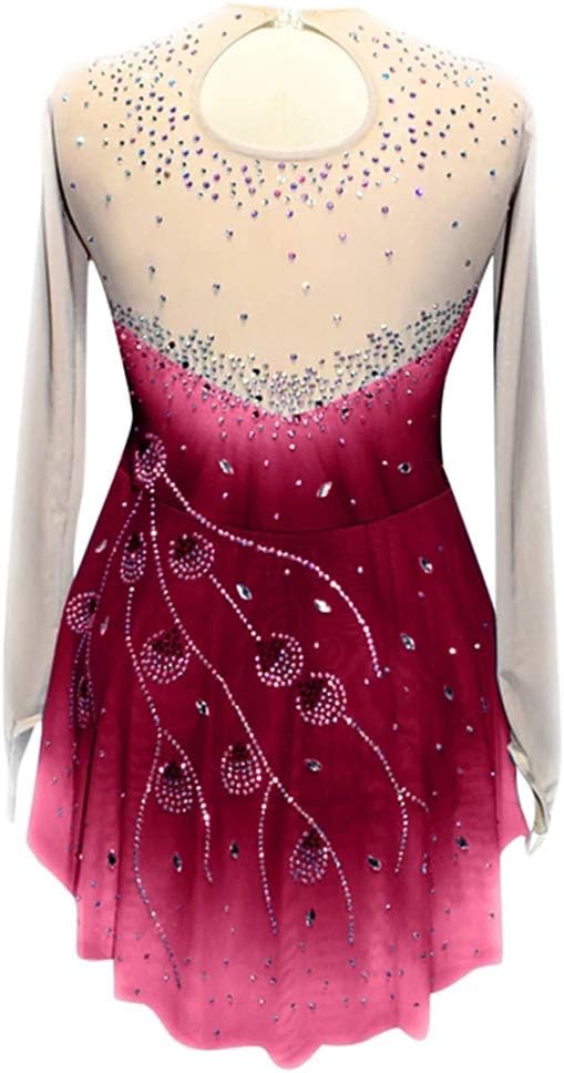 Ice Skating Dress Girls Competition Purple Peacock Dyeing Spandex Handmade Jeweled Rhinestone Long Sleeve Ice Skating Figure